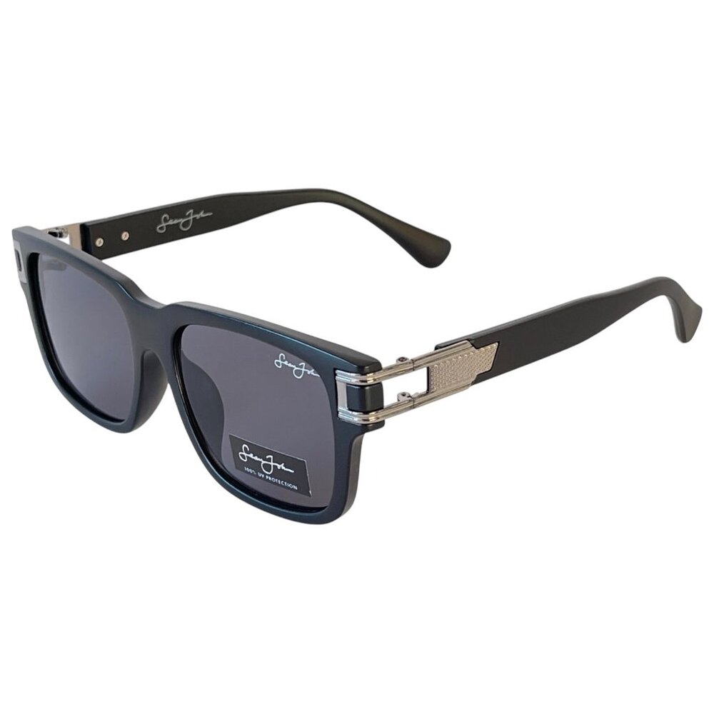New Sean John Matte Black & Silver Designer Sunglasses Dark Grey Tint UV Lenses